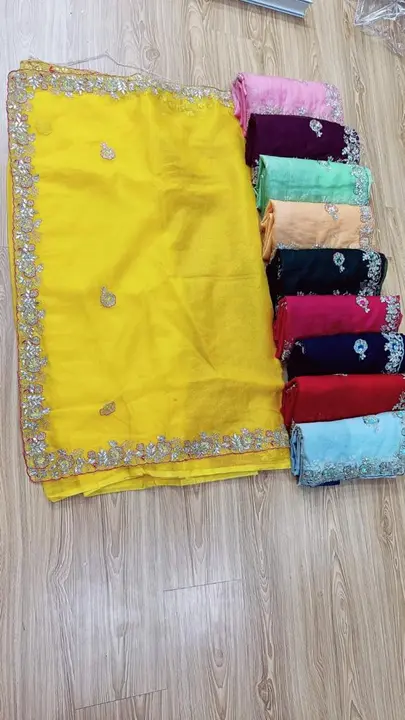 Chinon saree hand work uploaded by business on 9/13/2023