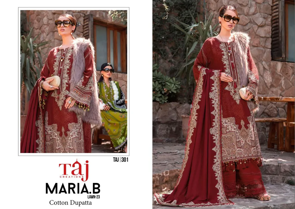*Mariab Lawn 23 by Taj Creations*
Design no.: *Taj 301*

Top: Pure Cotton Print with heavy embroider uploaded by Ayush fashion on 9/13/2023