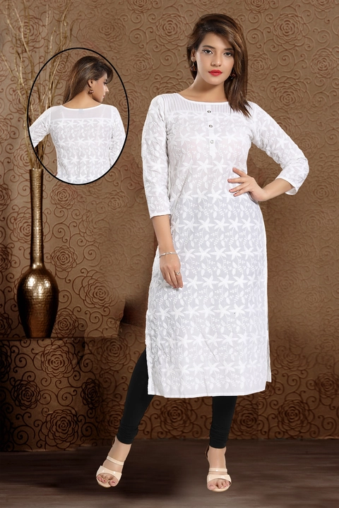 Post image Title: Women's Cotton Chikan-Kari Knee Length Kurta 
Fabric: Premium Cotton Chikan-Kari 
Size: S To 8XL