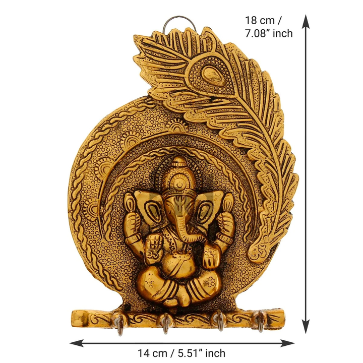 Golden Lord Ganesha Mor Pankh 4 Hooks Metal Key Holders  uploaded by business on 9/14/2023