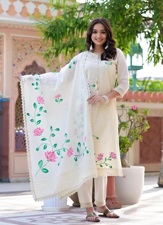 Cotton embroidered kurti with pent and dupatta  uploaded by PANIHARI COLLECTION CENTRE on 9/14/2023