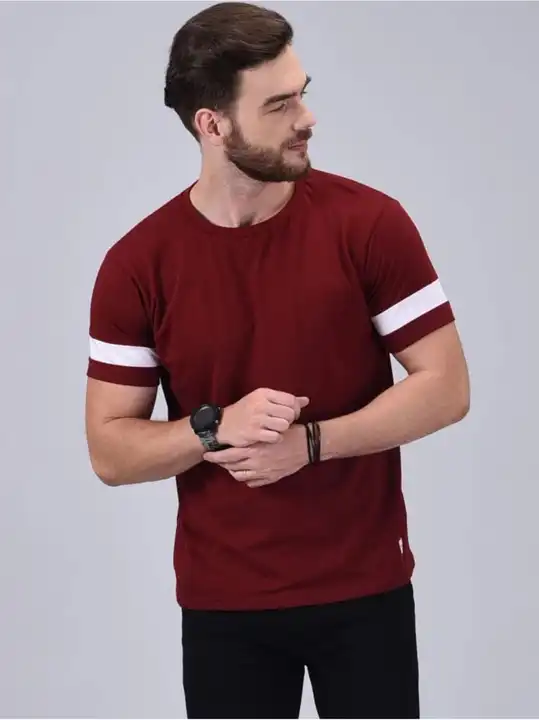 Maroon white stripe round neck tshirt  uploaded by business on 9/14/2023