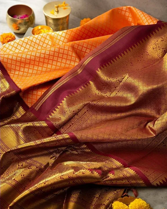 Rich pallu with allovar golden zari weaving design saree  uploaded by Dhananjay Creations Pvt Ltd. on 9/16/2023