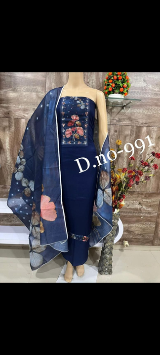 Blue Rayon Digital Cotton Embroidery Suit Material  uploaded by business on 9/16/2023