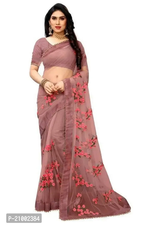 Stylish Net Embroidered Saree with Blouse piece For Women

 Color:  Peach

 Fabric:  Net

 Type:  Sa uploaded by business on 9/18/2023