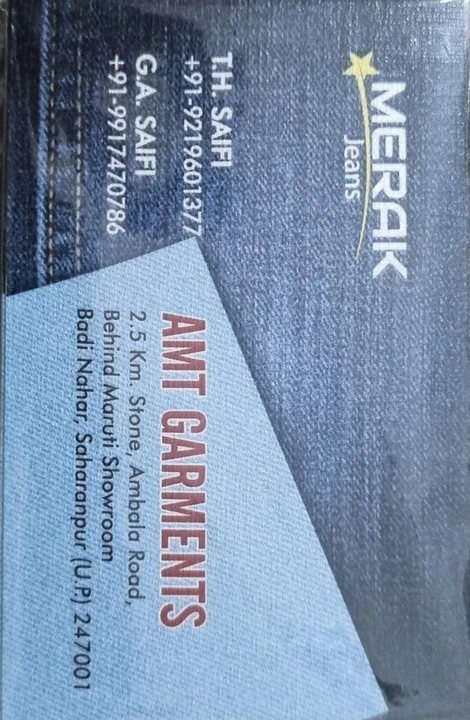 Visiting card store images of AMT Garments