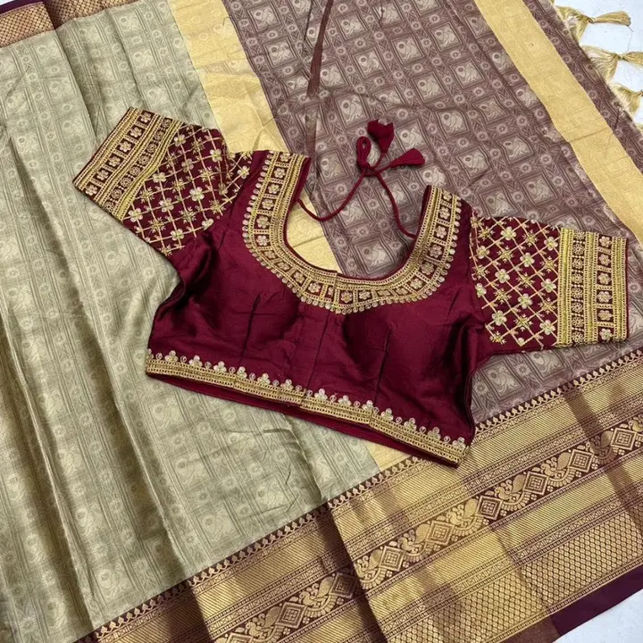 Maggam work blouse with aurar cotton silk saree uploaded by SS fashion world on 9/18/2023