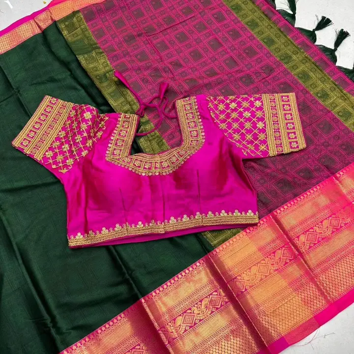 Maggam work blouse with aurar cotton silk saree uploaded by business on 9/18/2023