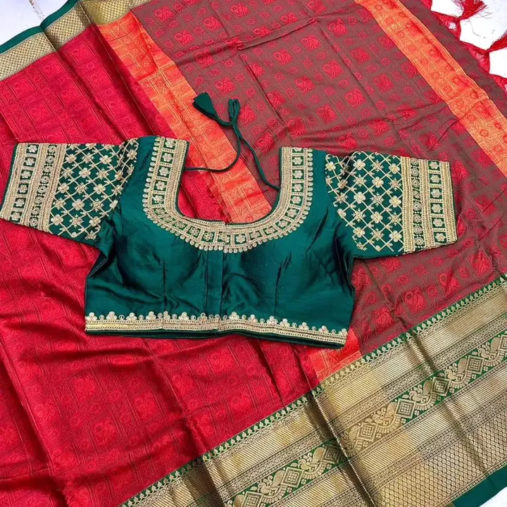 Maggam work blouse with aurar cotton silk saree uploaded by SS fashion world on 9/18/2023
