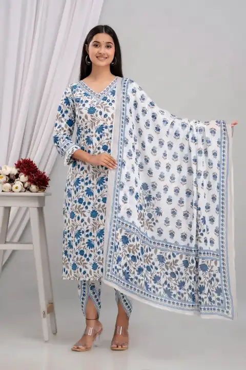 Cotton embroidered Afgani kurti with pent and dupatta  uploaded by business on 9/18/2023