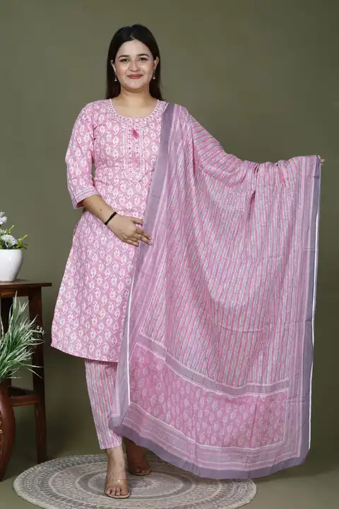 Cotton embroidery kurta with pant & cotton dupatta uploaded by business on 9/18/2023