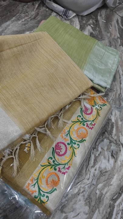Kora khadi fancy embroidery saree uploaded by M. R textiles on 9/18/2023