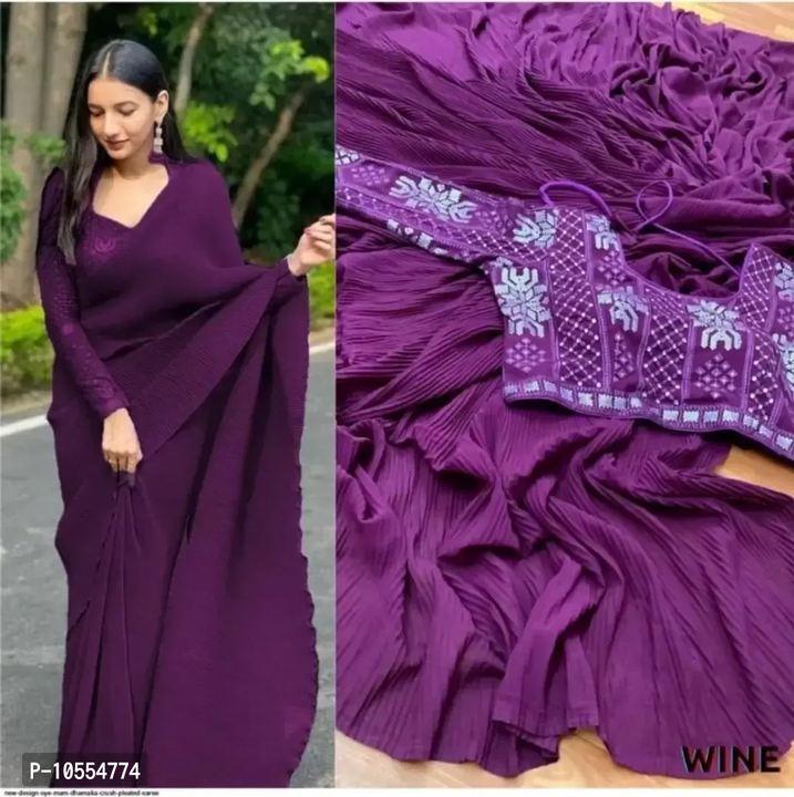 Classic Faux Georgette Solid Saree with Blouse piece

 Color:  Purple

 Fabric:  Faux Georgette

    uploaded by business on 9/19/2023
