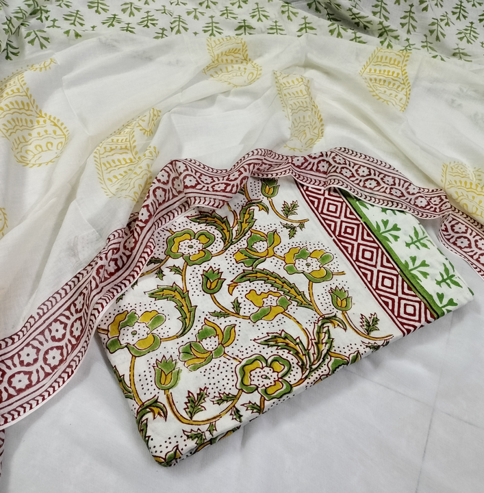 Hand block dress material with cotton dupatta  uploaded by Minerva Creation on 9/19/2023