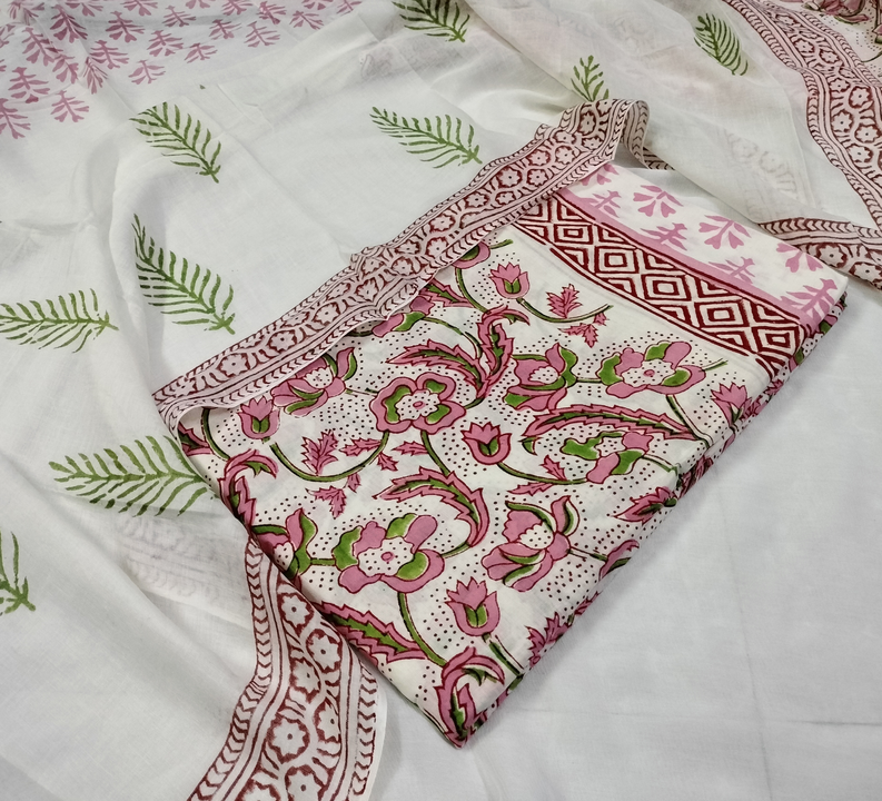 Hand block dress material with cotton dupatta  uploaded by business on 9/19/2023