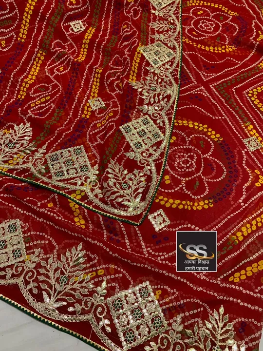 🎊NEW DESIGN🎊  *KARWA CHUTH  BANDHEJ SPCL*  Beautiful saree with all over heavy gota and thread wor uploaded by business on 9/19/2023