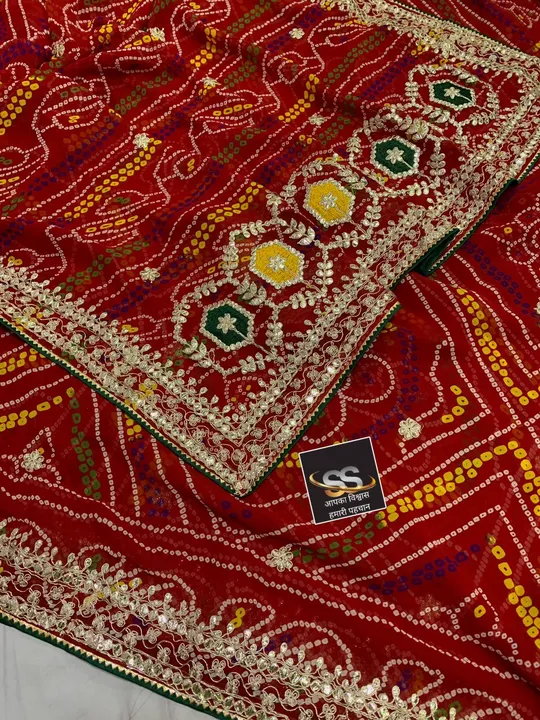 🎊NEW DESIGN🎊  *KARWA CHUTH  BANDHEJ SPCL*  Beautiful saree with all over heavy gota and thread wor uploaded by Marwadi Businessmen on 9/19/2023