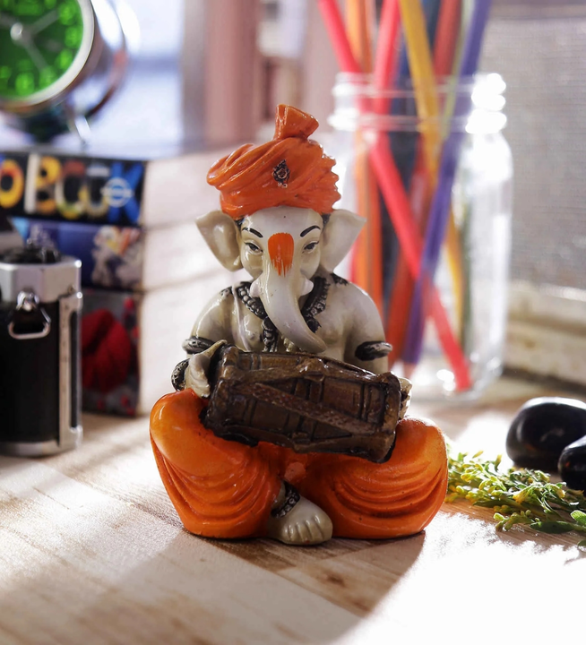 ☺️🫶🏻Orange Polyresin Lord Ganesha playing Dholak Idol
 uploaded by business on 9/20/2023