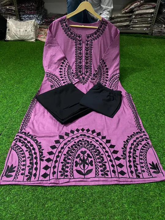 Cotton embroidered kurti with pent and dupatta  uploaded by business on 9/20/2023