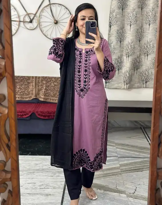 Cotton embroidered kurti with pent and dupatta  uploaded by PANIHARI COLLECTION CENTRE on 9/20/2023