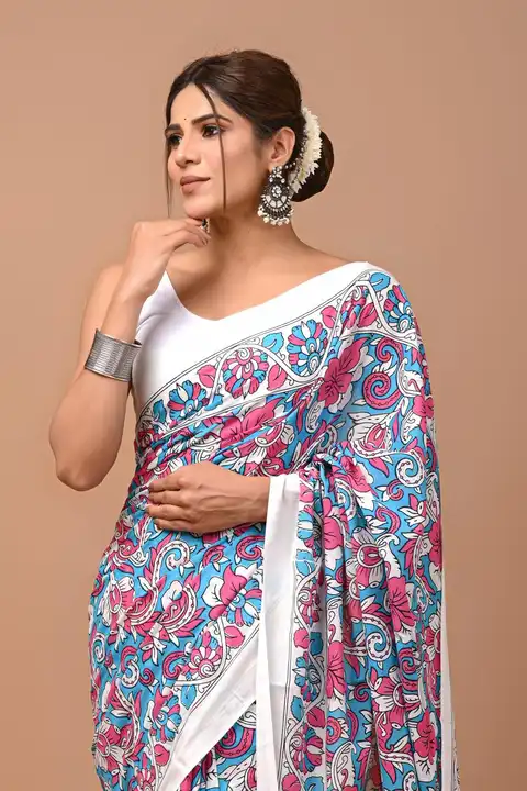 Hand print cotton mul mul saree uploaded by business on 9/20/2023