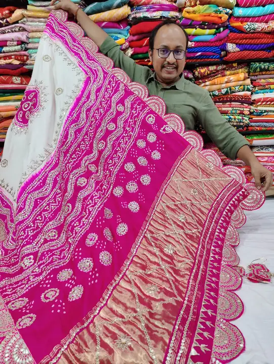 Pure Gajji Silk Bandhani Designer Party Wear Gotapatti Work Saree, uploaded by business on 9/21/2023