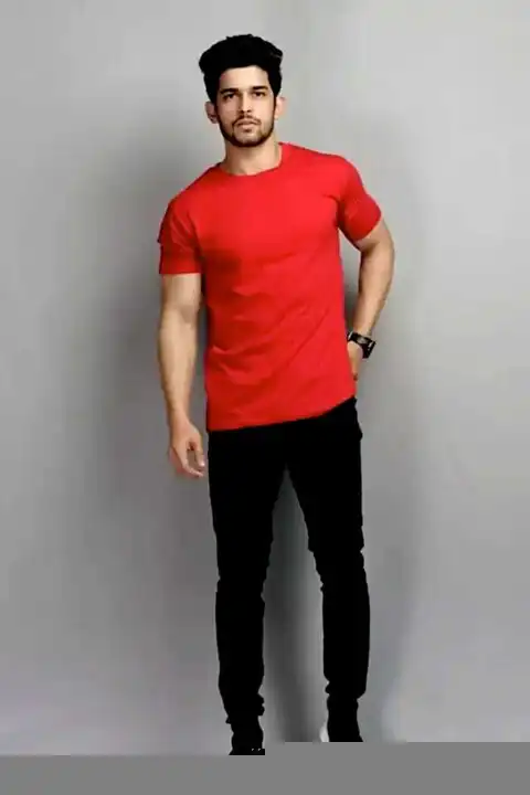 hot button round neck half sleeve solid red tshirt!  uploaded by business on 9/21/2023