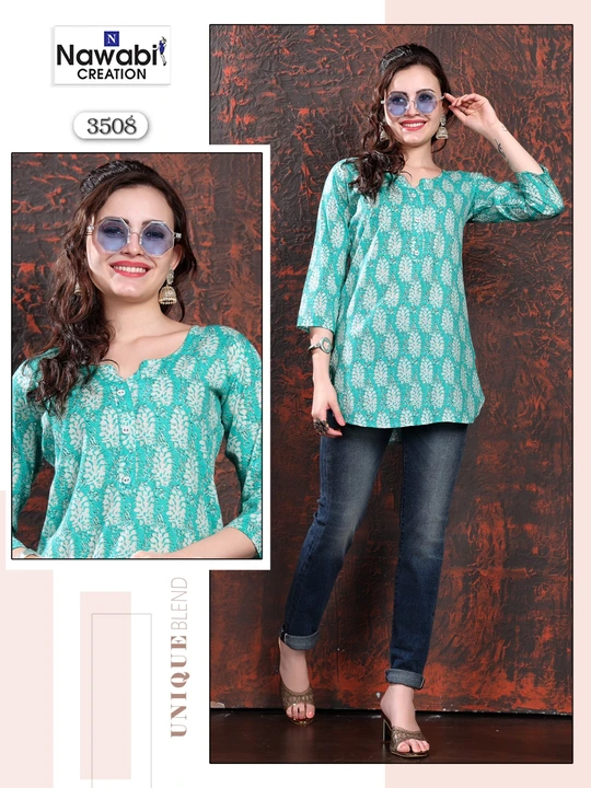 D.no:3508 ( Only Kurti )

Style: Short Kurti 

Fabric: Rayon Two Toan

Size: L

Length:30

Set: Four uploaded by business on 9/21/2023