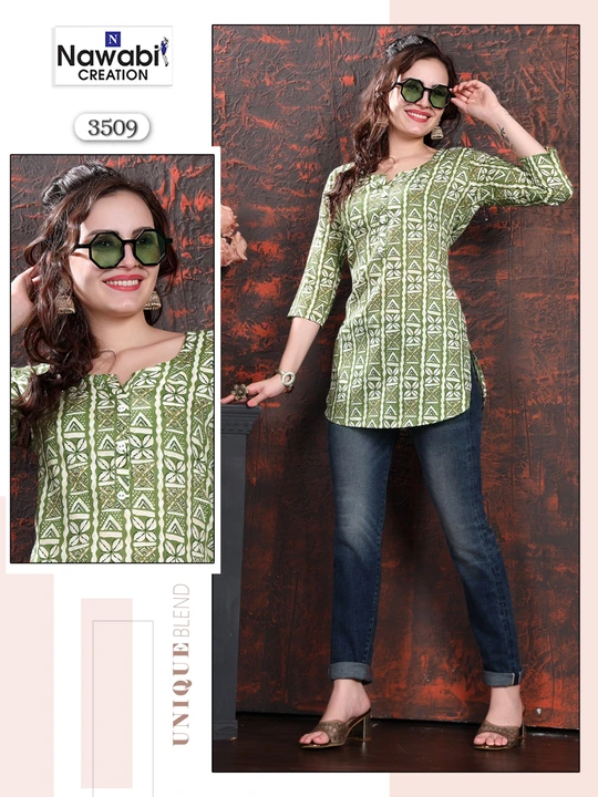D.no:3509 ( Only Kurti )

Style: Short Kurti 

Fabric: Rayon Two Toan

Size: L

Length:30

Set: Four uploaded by business on 9/21/2023