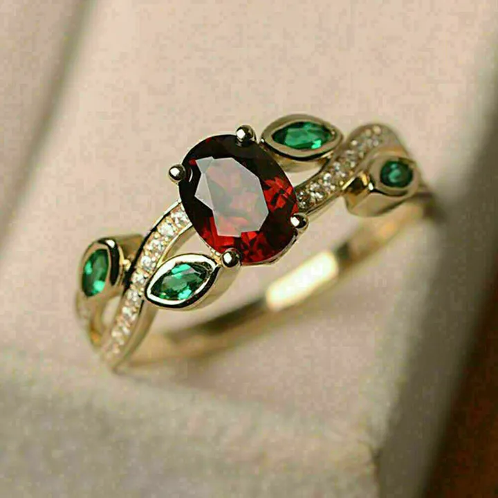 Silver Ring with Oval Cut Red Garnet Solitaire American Diamond for Wedding Engagement (92.5) uploaded by Bittrend Jewels on 9/21/2023