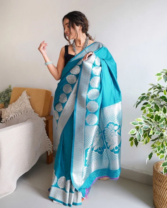 Rich pallu with allovar silver zari weaving design saree  uploaded by Dhananjay Creations Pvt Ltd. on 9/21/2023