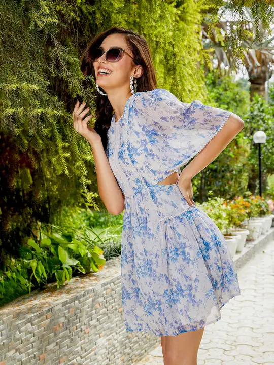 Women Blue Floral Waist Cut Out Skater Dress uploaded by Western Gallery  on 9/21/2023