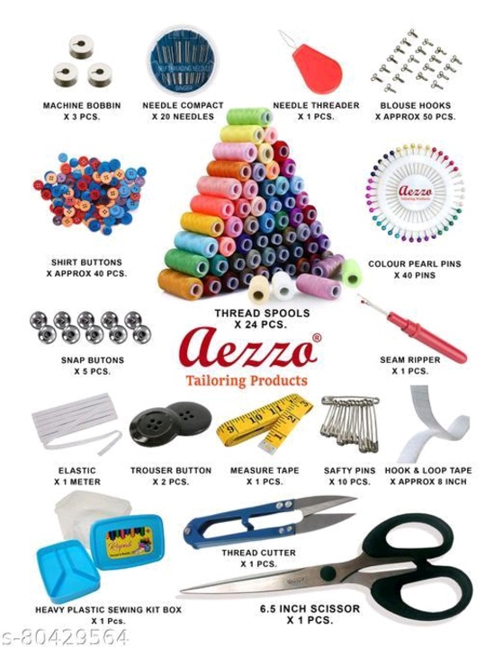 Aezzo Double Layer Multipurpose Tailoring Sewing Kit Set Box with all Accessories like Thread Spool, uploaded by business on 9/22/2023