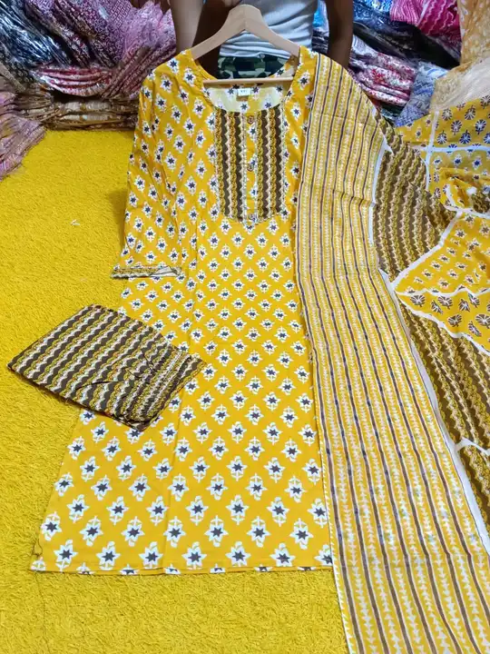 Beautiful Jaipuri cotton kurta pant dupatta set uploaded by business on 9/22/2023