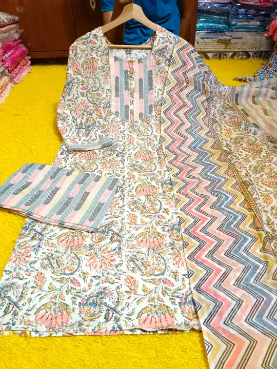Beautiful Jaipuri cotton kurta pant dupatta set uploaded by Kabir Fashion World on 9/22/2023