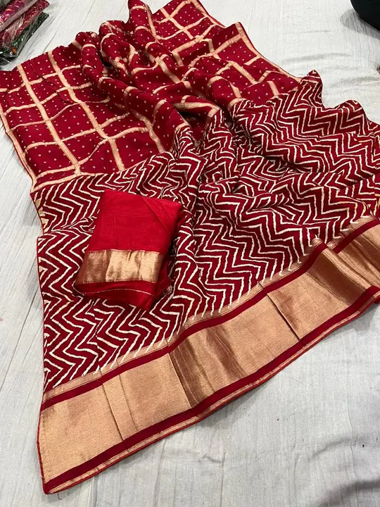 Pure Aabudai Silk Designer Ghatchola With Lehariya And Bandhej Pirnt Saree, uploaded by business on 9/22/2023