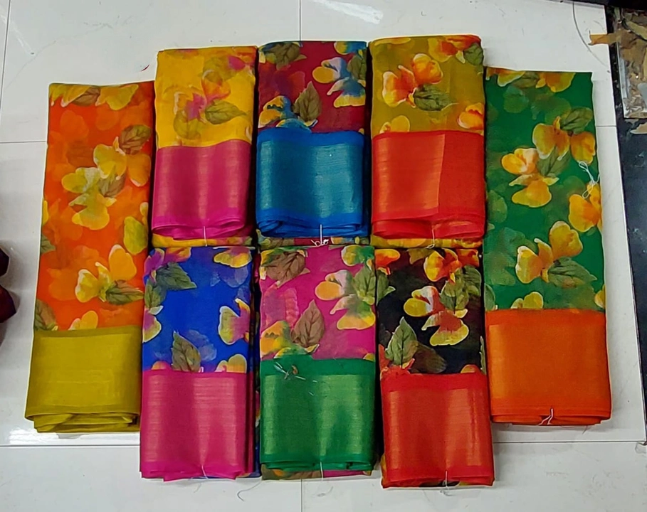 Trendy fancy 5*2 jari pata boder printed saree  uploaded by NARMADA SILK on 8/5/2023