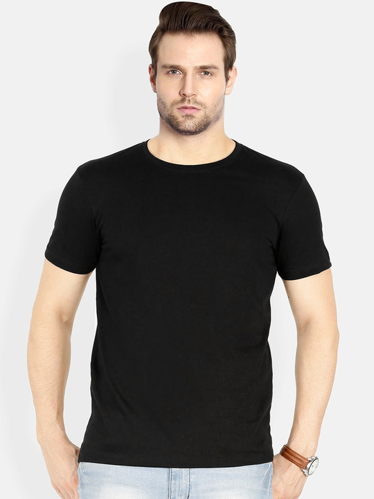 Chic & Classic: Hot Button Solid Black Round Neck Half Sleeve T-Shirt uploaded by business on 9/22/2023