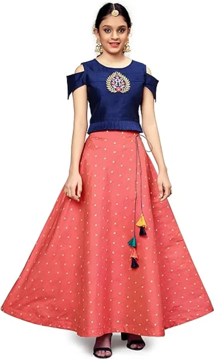 Girl's Ethanic Wear Jacquard Slik Embroidered Western Style Lehenga Choli Set uploaded by business on 9/22/2023