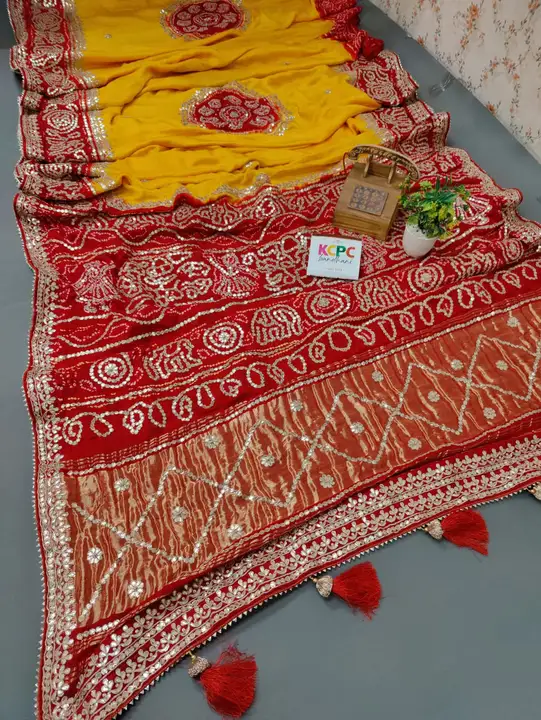 Pure Gaji Silk Handmade Bandhej Piliya Style Gotap uploaded by business on 9/23/2023