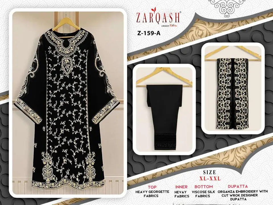 *ZARQASH READYMADE Collection*

*D.no :- Z 159 (4 colour)*

*Fabric Details*

*Top :- Fox Georgette  uploaded by Ayush fashion on 9/23/2023