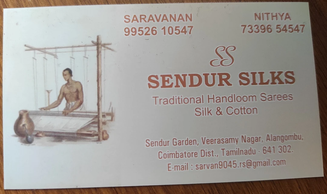 Visiting card store images of Sendur silks