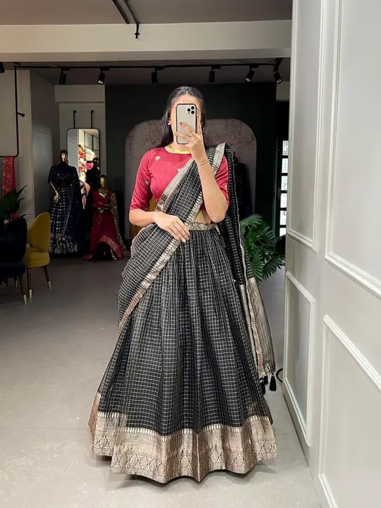Pure Organza With Zari Weaving Work With Tassels Lehenga, uploaded by KCPC Bandhani on 9/23/2023