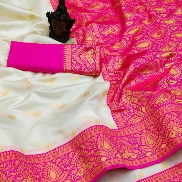 SOFT LICHI SILK CLOTH.
DESIGN : BEAUTIFUL RICH PALLU & JACQUARD WORK ON ALL OVER THE SAREE. uploaded by Mukesh creation  on 9/24/2023