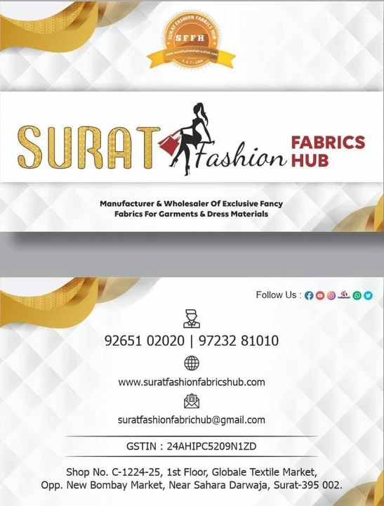 Visiting card store images of Surat Fashion Fabrics Hub
