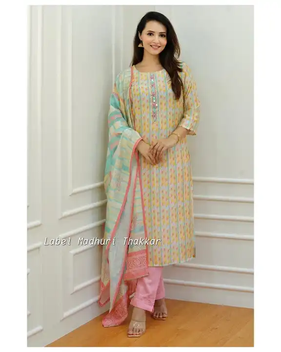 New Launch Muslin With Beautiful Multi Colour Flower Digital Print Mirror Work Suit uploaded by KCPC Bandhani on 9/25/2023
