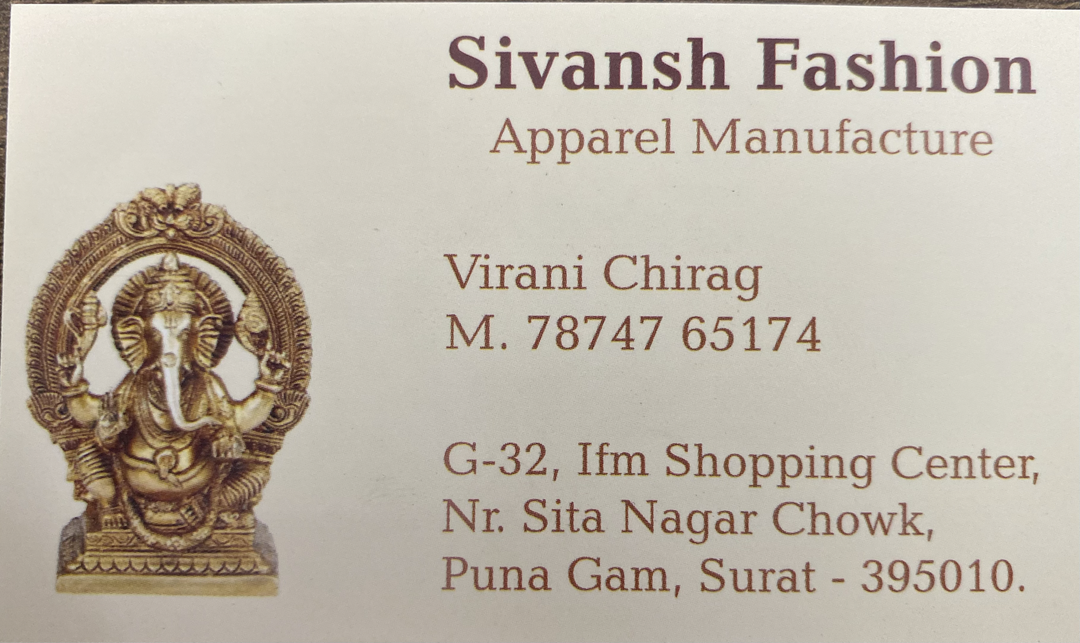 Visiting card store images of Sivansh Fashion