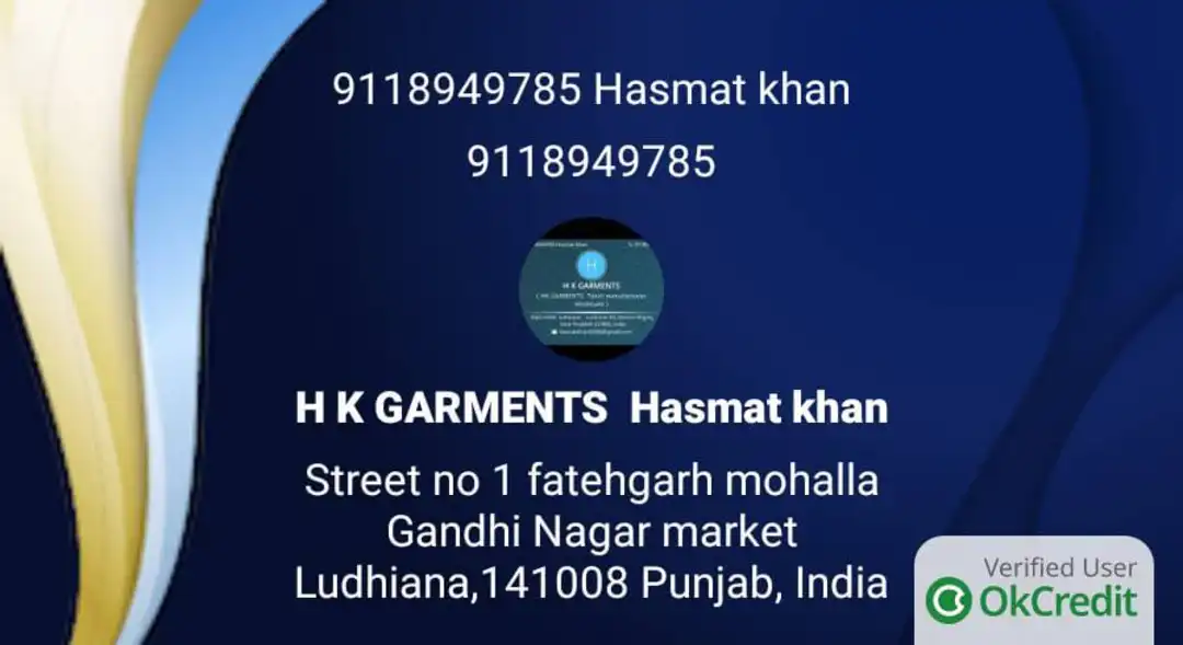 Visiting card store images of Hk garments