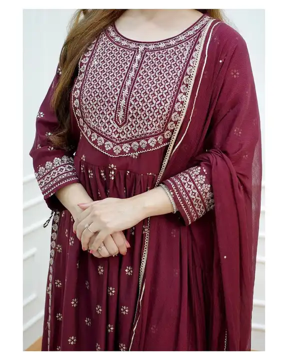 Embroidered nayra cut kurti with pent and dupatta  uploaded by business on 9/25/2023