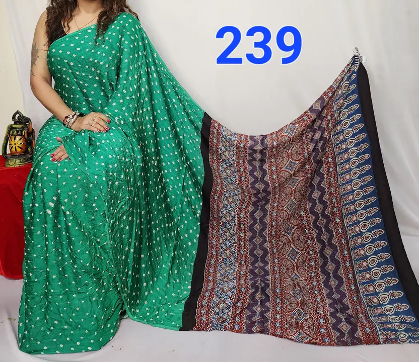 ‼️Ajrakh and Bandhni saree has come again.‼️

🥻pure modal silk ajrakh saree

💐 natural/vagitable a uploaded by business on 9/25/2023